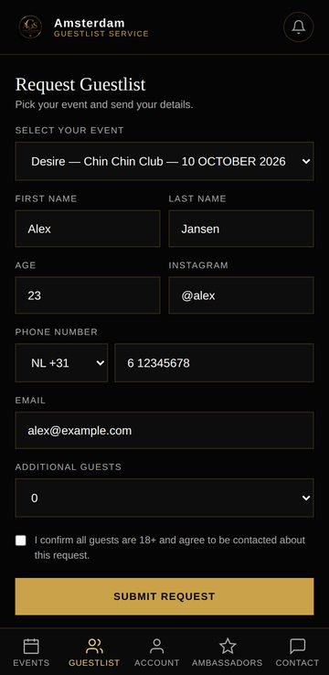 Guestlist request form